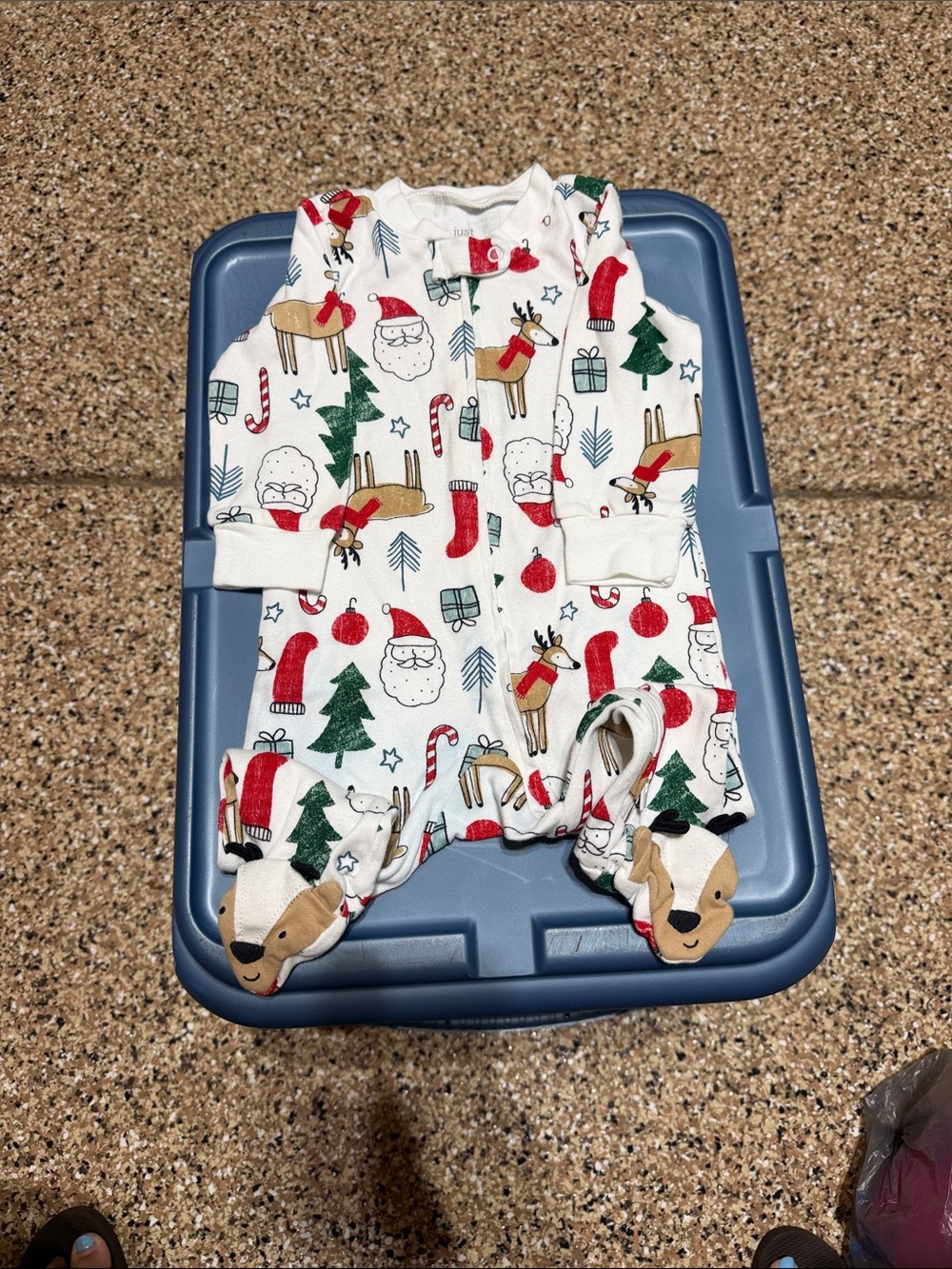 Carter's White Holiday Print Footed One-Piece
